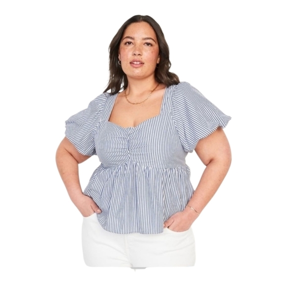 Old Navy Tops - Old Navy Peasant Striped Blue Women's Blouse 4X NWT